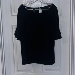 Black Ruffled Short Sleeve Blouse